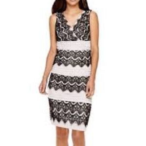Melrose Sleeveless Lace Colorblock Sheath Dress Black/Sterling Size 14W